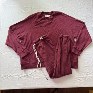 THE GREAT Red Crewneck Sweater and jogger set Soft Cotton Blend
